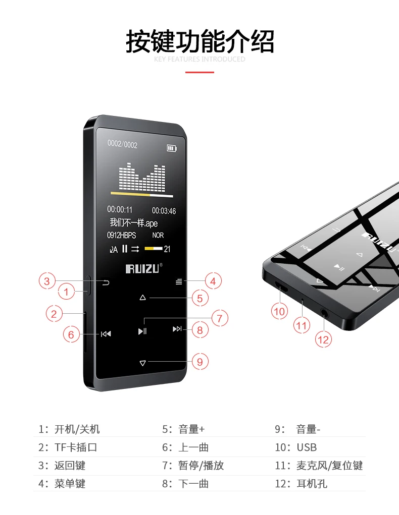 Новое поступление Мини Bluetooth MP3-плеер встроенный динамик Поддержка FM, запись, электронная книга, видео, часы