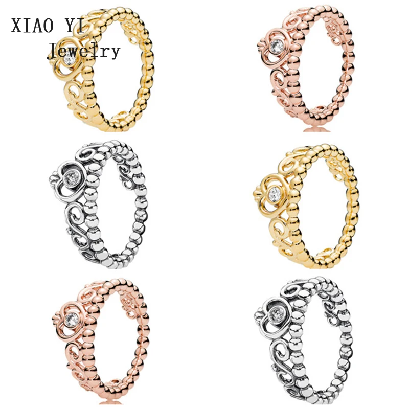 

XIAOYI 100% 925 silver crown single zircon jewelry pan ring, suitable for women engaged to line up to wear ring gifts