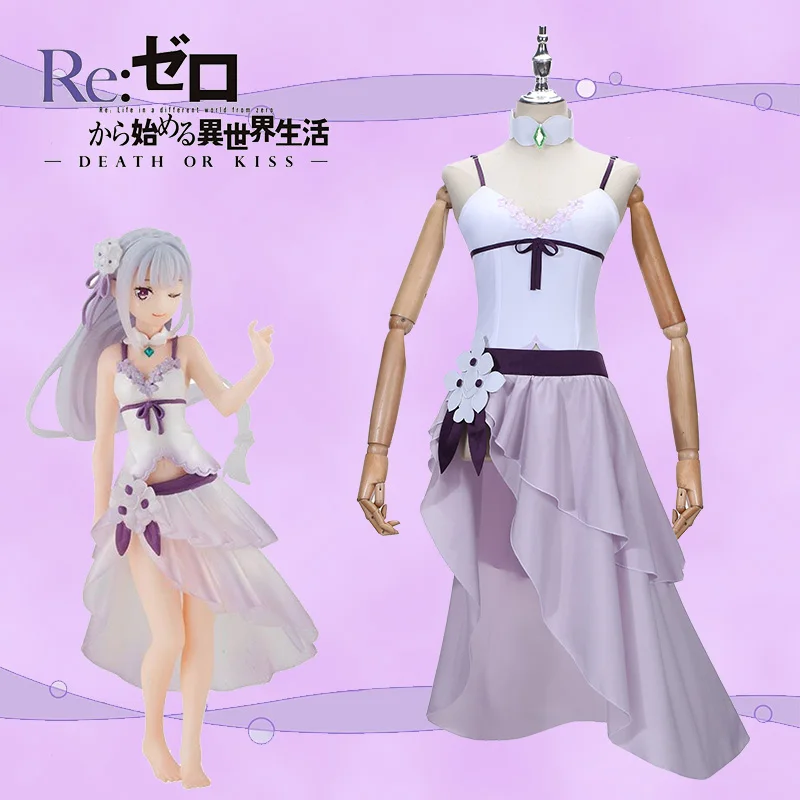 

2021 New Anime Cosplay Costume Life in a different world from zero Emilia Summer Swimwear Women Skirt Set