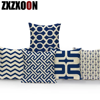

Decorative Throw Pillows Case Home Decor Dark Blue Geometric Stripe Cotton Linen Sofa Cushion Cover for Living Room Decoration