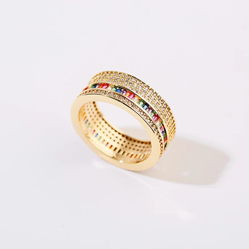 AAA+ кубический циркон, широкое Золотое Радужное кольцо на палец для женщин, высокое качество, модное обручальное кольцо, очаровательное ювелирное изделие, Anillo Mujer