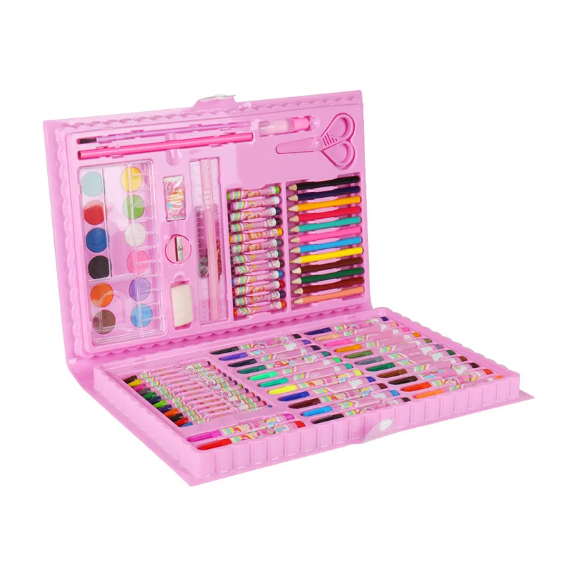 86pcs-pink Набор для рисования для детей художественные принадлежности легко чистить обучающая граффити игрушка детский подарок Рисование акварелью художественная маркер кисть - Цвет: 86pcs-pink