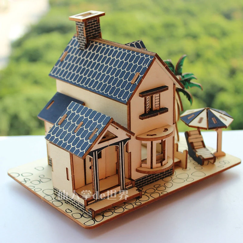 

Jigsaw Puzzle Adult Three-dimensional 3D Model Decompression Children's Puzzle Handmade Wood Assembly House Wooden Toy