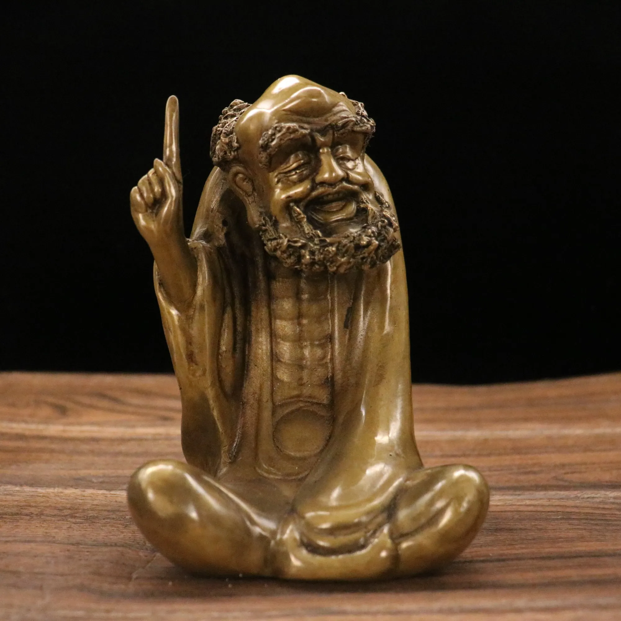 

6"Tibetan Temple Collection Old Brass Master Dharma Bodhidharma One Finger Zen Sitting Buddha Worship Hall Town house Exorcism
