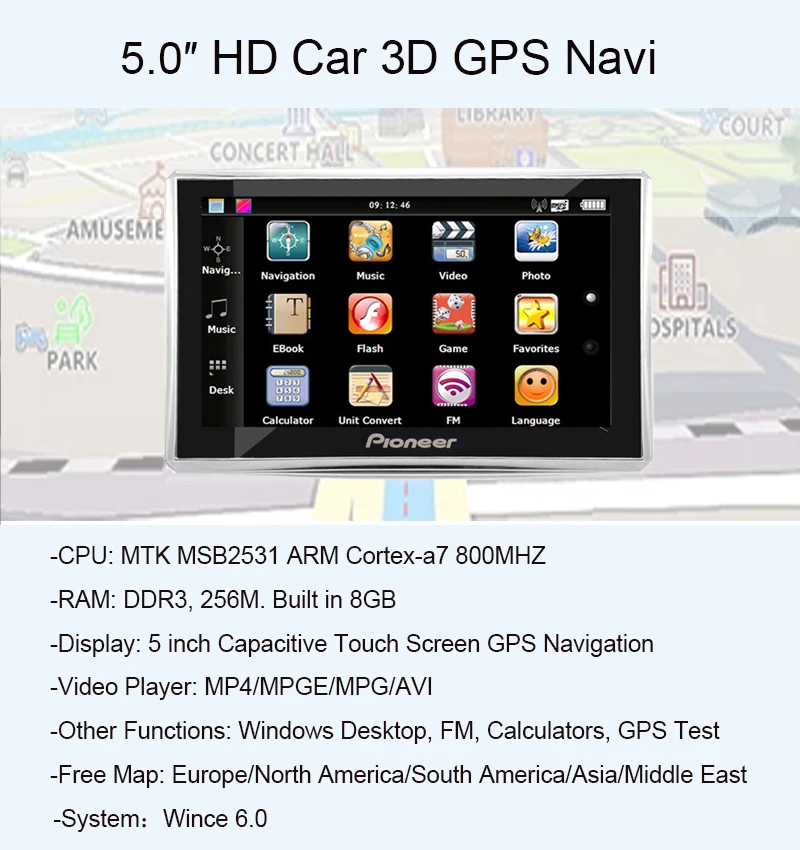 5 дюймов HD Автомобильный MTK MS2531 OS CE 6,0 gps-навигатор 800 M/FM/8 GB/DDR 256M новейшие карты для России/Европы/США автомобильный навигатор