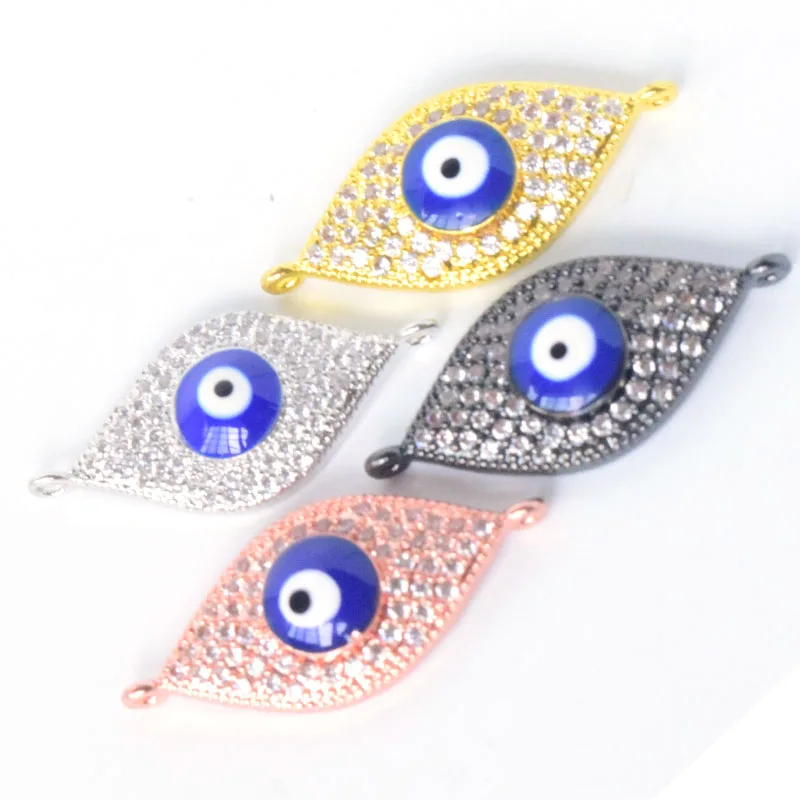

1Pcs/Pack Handmade Evil Eye Beads Blue Turkish Evil Eye Beads With Connector Gold Color Brass Bezel Bracelet Necklace Charms