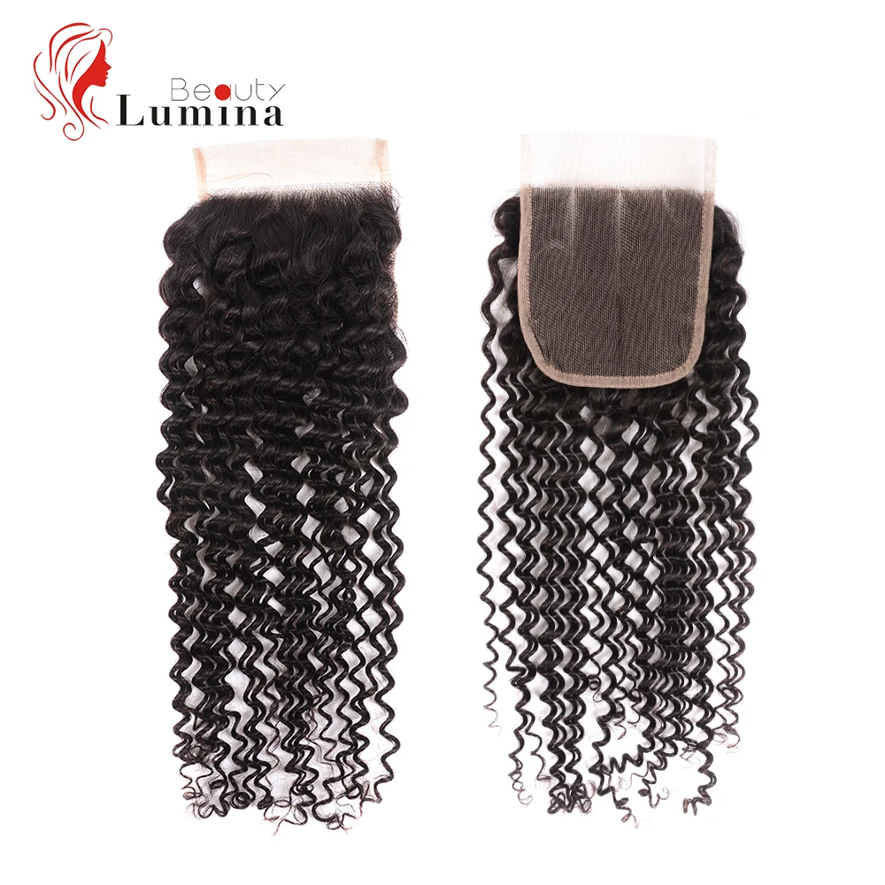 Бразильские кудрявые пряди с закрытием Remy человеческие волосы пряди с закрытием шнурка 3 пряди натуральные 12-2" beauty Lumina Hair