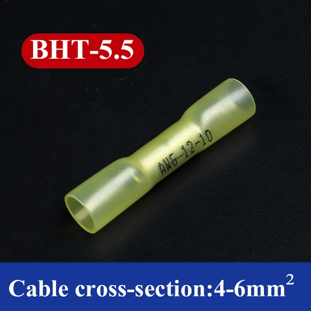 20/50/100/200/220PCS Solder Seal Wire Connectors splice Waterproof Heat Shrink Solder Butt Connectors Electrical Wire Terminals BHT5.5 yellow