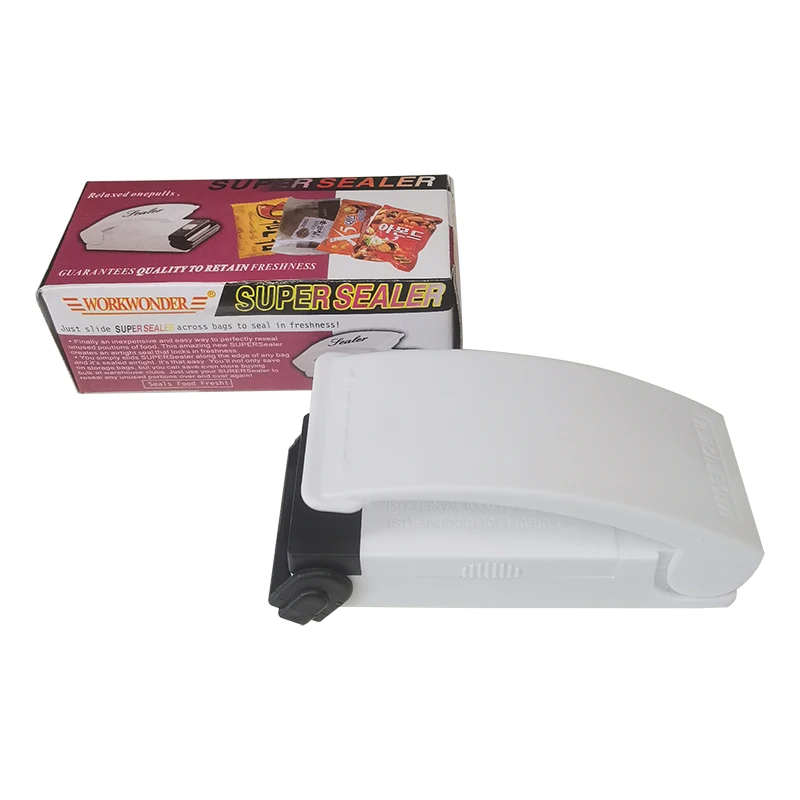 Mini sellador de bolsas portátil, sellador térmico de bolsas de plástico para bolsas de almacenamiento de alimentos frescos, color blanco