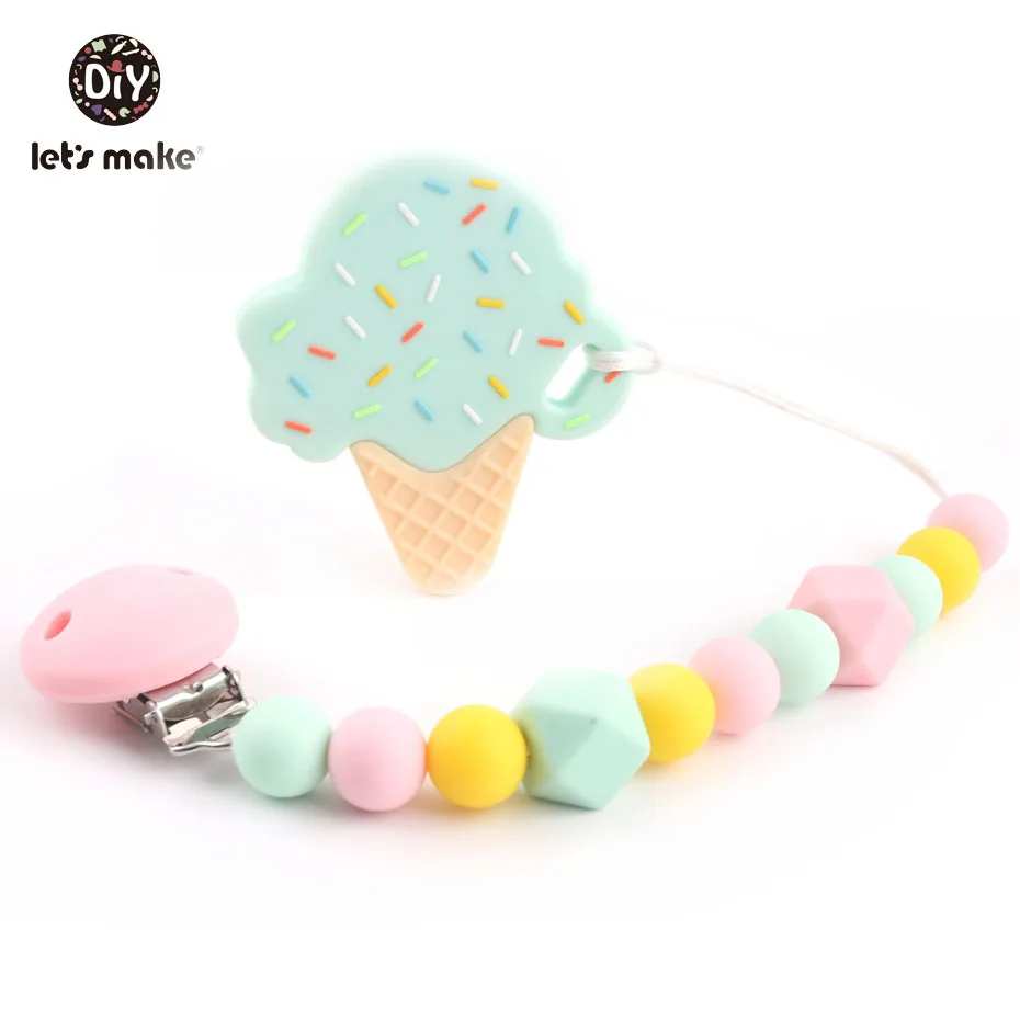

Let's Make Silicone Pacifier Clips Chains 1pc Ice Cream Feeding Holder Soother Clip BPA Free Baby Shower Gift Dummy Baby Teether