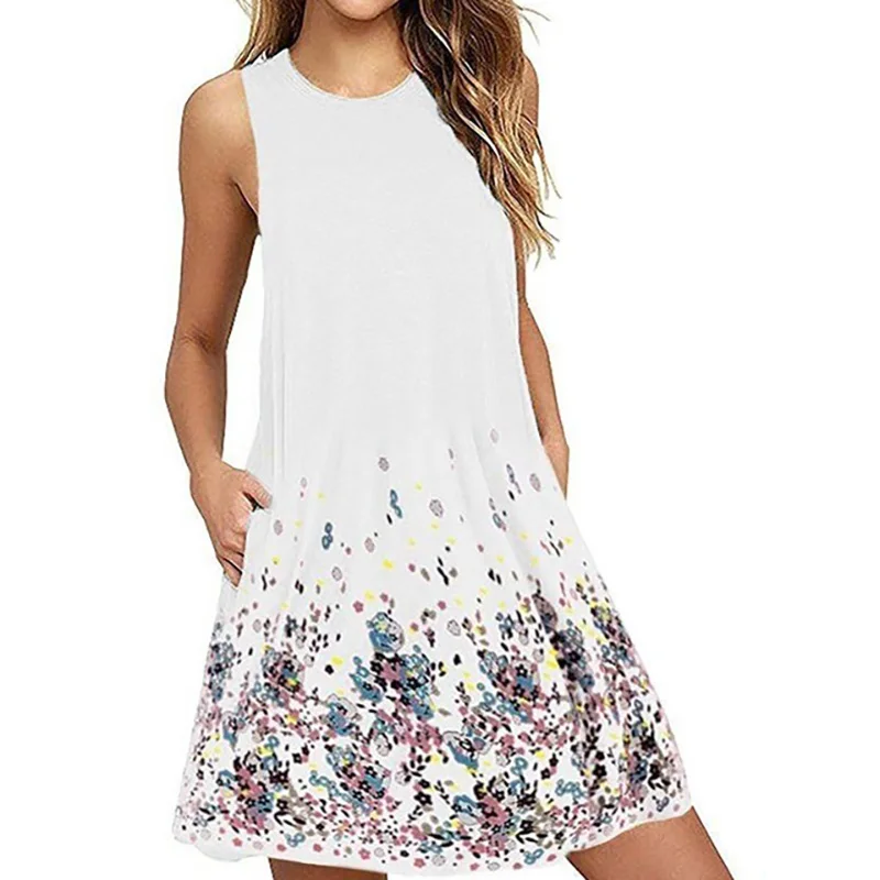 Summer Sleeveless Casual Loose Dress Maternity Clothes for Pregnant Women Printed Lady Dress Round Neck Pregnancy Dresses - Цвет: white