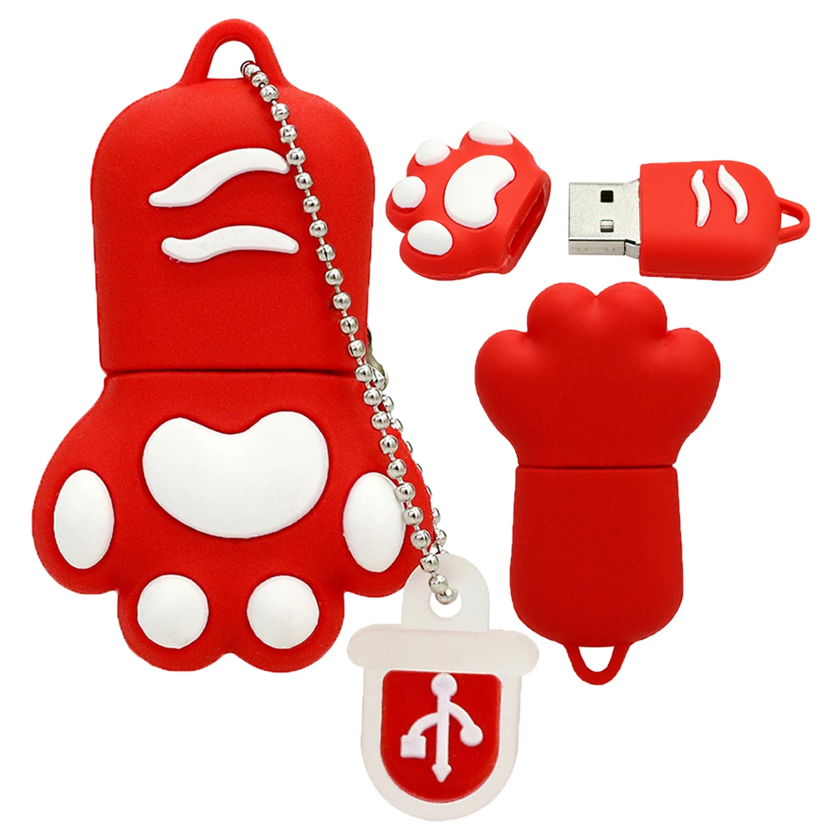 USB Flash Drive Flash Drive Cartoon Cat Paw USB Flash Drive 8gb 16gb 32gb 64gb Pen Drive 128G USB Stick Flash 256G Memoria Pendrive with Key Chain
