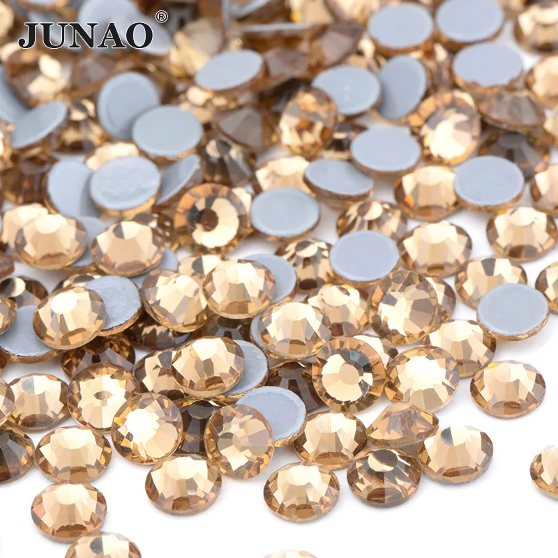 JUNAO SS6 8 10 12 16 20 30 Lt.Topaz Hotfix Glass Rhinestone Round Flatback Strass Applique Iron on Transfer Crystal Stone | Дом и сад