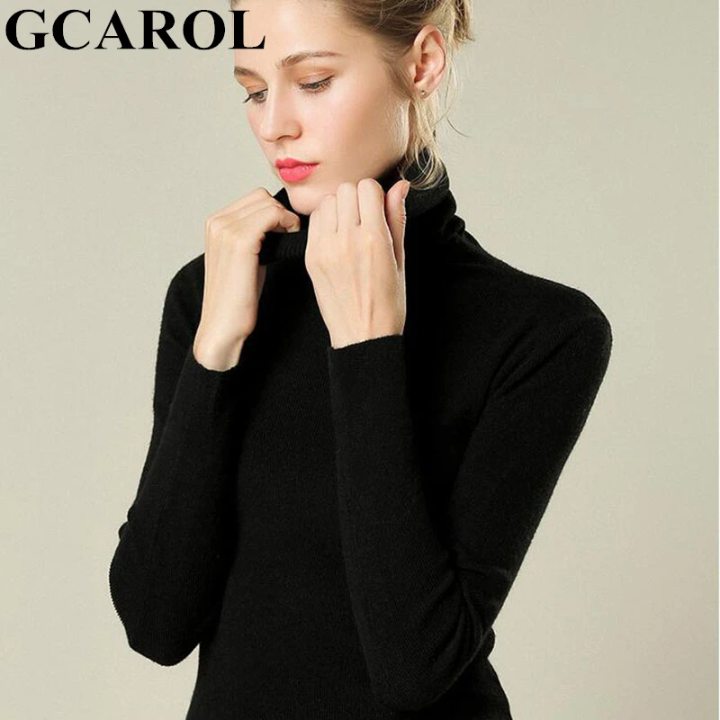 Женский свитер с хомутом GCAROL, стрейчевый джемпер в стиле минимализма с содержанием шерсти 30%, обтягивающий базовый трикотажный пуловер для весны и осени