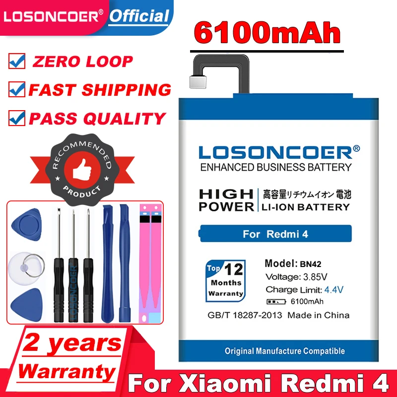 Аккумулятор LOSONCOER 6100 мАч BN42 для Xiaomi Redmi 4 аккумулятор Xiao Mi Hongmi 2 Гб ОЗУ 16 ПЗУ|battery for
