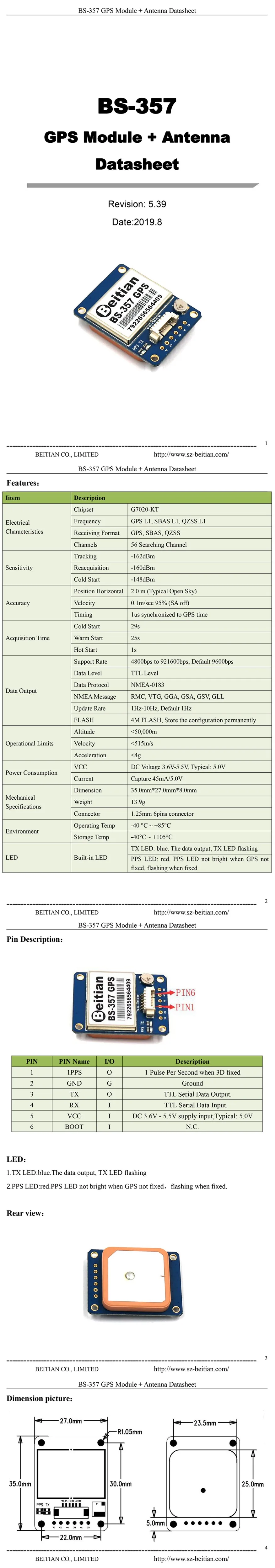 BEITIAN Высокоточный gps модуль ttl уровень Встроенный 4 м вспышка 1PPS 9600bps G-MOUSE BS-357