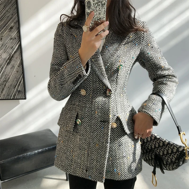 women wool blazer double breasted office suit jacket designer blazer women blazers and jackets pockets work wear suit outwear