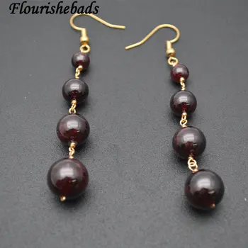 

6mm~12mm Graduated Natural Garnet Stone Round Beads Wire Linked Multi Layer Dangle Earrings Fashion Jewelry
