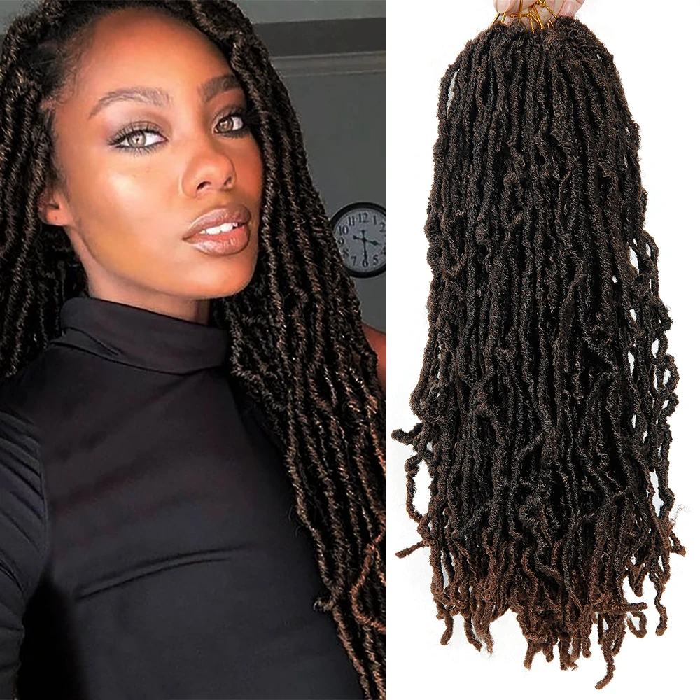 Braids Hair Curly Faux Locs Dark-Brown Natural Black 18-21strands/Pack