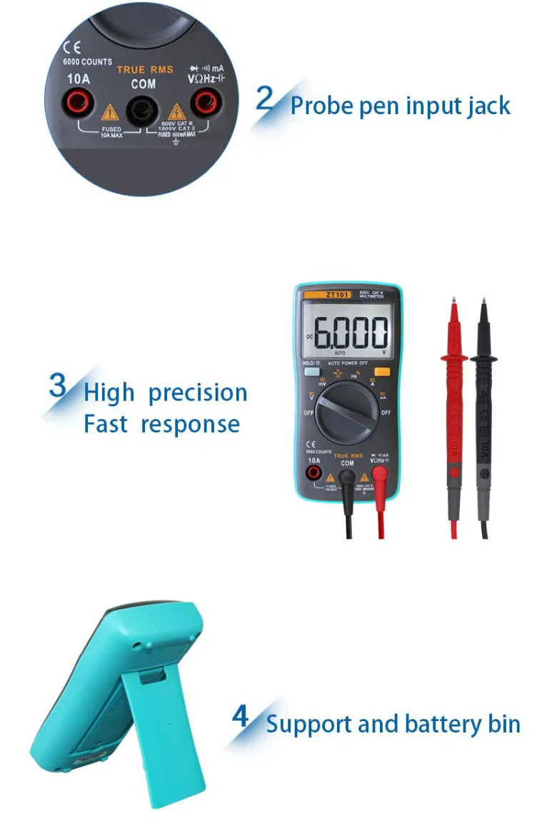 OUTEST ZT101 Профессиональный цифровой мультиметр 6000 отсчетов подсветка AC/DC Амперметр Вольтметр Сопротивление тока Ом портативный измеритель