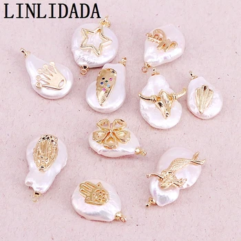 

8Pcs,Mix Random, Natural Irregular freshwater pearl with copper charm gold pendant,handmade diy earring/necklace/bracelet