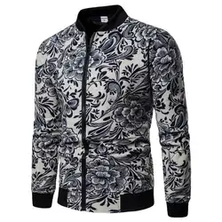 2018 Осенняя мода льняной пиджак Для мужчин хип-хоп большой Размеры цветы пилот Курточка бомбер пальто Для мужчин печати Куртки EUR Размеры s-2XL