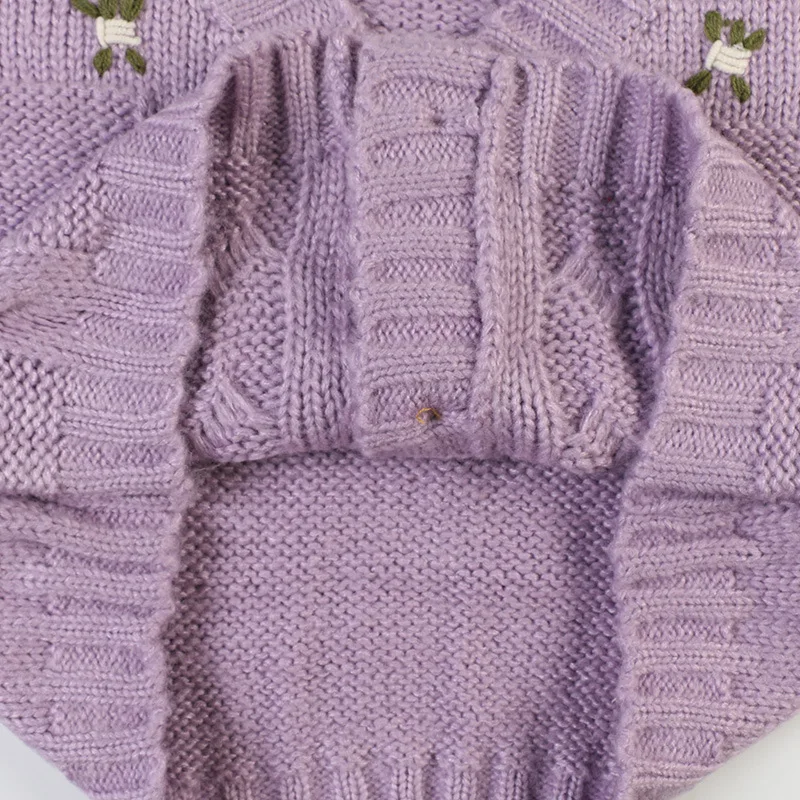 Фиолетовый укороченный свитер, кардиган, куртка для женщин, вышивка, теплый длинный рукав, v-образный вырез, короткое вязаное пальто, Осень-зима, укороченная вязаная одежда