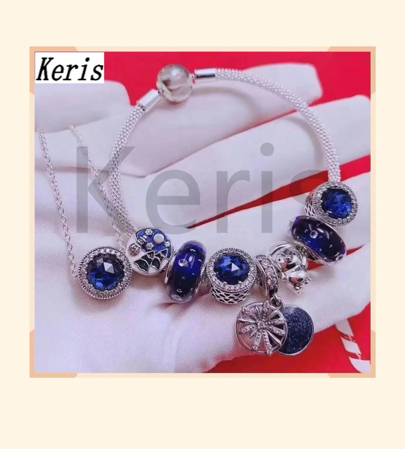 

High Quality Reprint 1:1 100% Pure Silver Bubble Beads Penguin Pattern String Bracelet Necklace Set Mixed Together Free Delivery