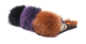 

Luxury Genuine Raccoon Fur Flat Shoes Women Fashion Fur Sandal Shoes Handmade Female Slides Indoor Outdoor Slippers