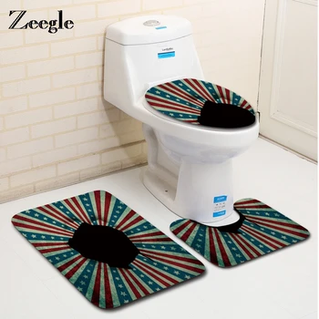 

Zeegle 3PCS 3D Pattern Bathroom Bath Mats Set Anti-slip Floor Mats Toilet Rugs Washable Toilet Seat Covers Cushion Set