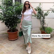 Высококачественная Женская Зеленая Шелковая атласная леопардовая повседневная юбка-Русалка средней длины