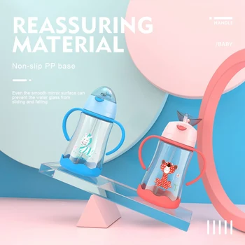 

Kids Cute Animal Print 480ML Straw Cup Baby Juice Drink Learn To Drink Cup Non-slip Base Season Sale