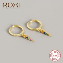 ROXI радужные циркониевые сережки с хрусталем серьги из стерлингового серебра 925 пробы для женщин ювелирные изделия корейские треугольные серьги-гвоздики с подвеской