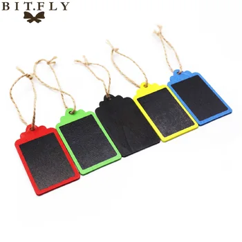 

BIT.FLY 4*7cm DIY Black Gift Tag Wood Tag Blackboard With Hemp Rope Wedding Birthday Party Christmas DIY Hanging decorations