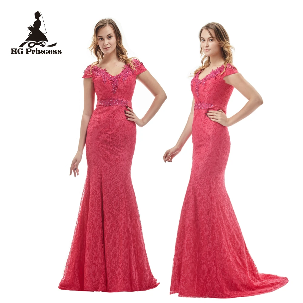 Женское вечернее платье-русалка розовое платье до пола с кружевом и V-образным