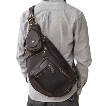 

Luxury Designer Men Leather Bag Crazy Horse Leather Chest Bag Pack