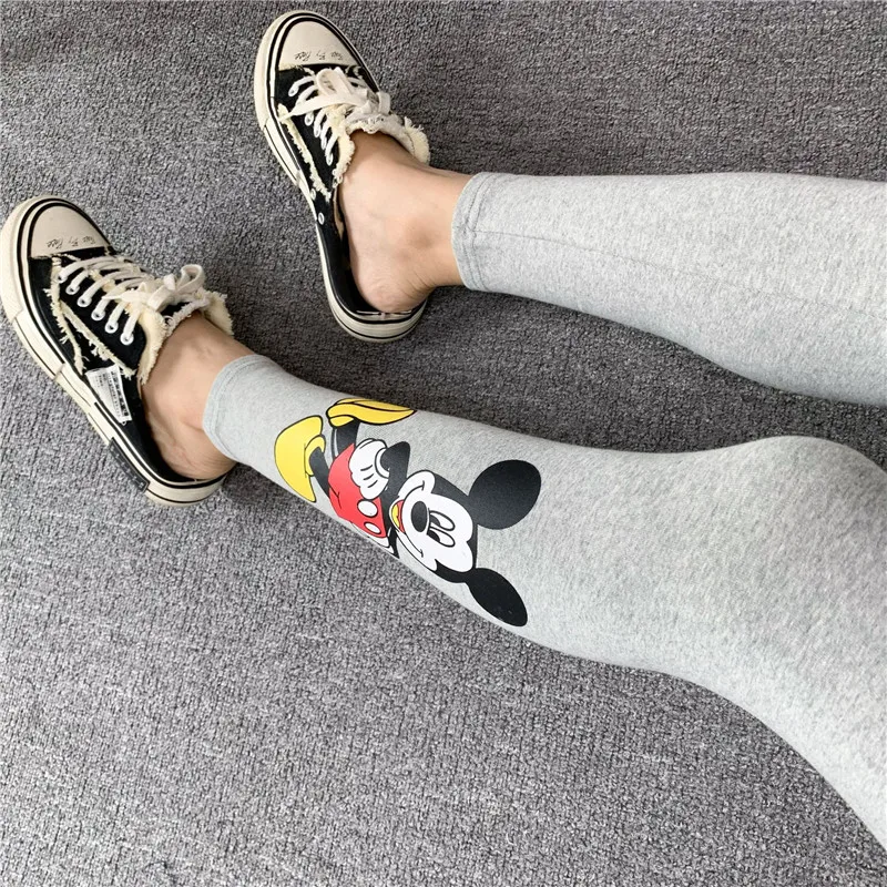 New Mickey Printed Women's Autumn Spring Wear Nine-Point Leggings Cotton Embroidery Cartoon Stretch Pants Leggings