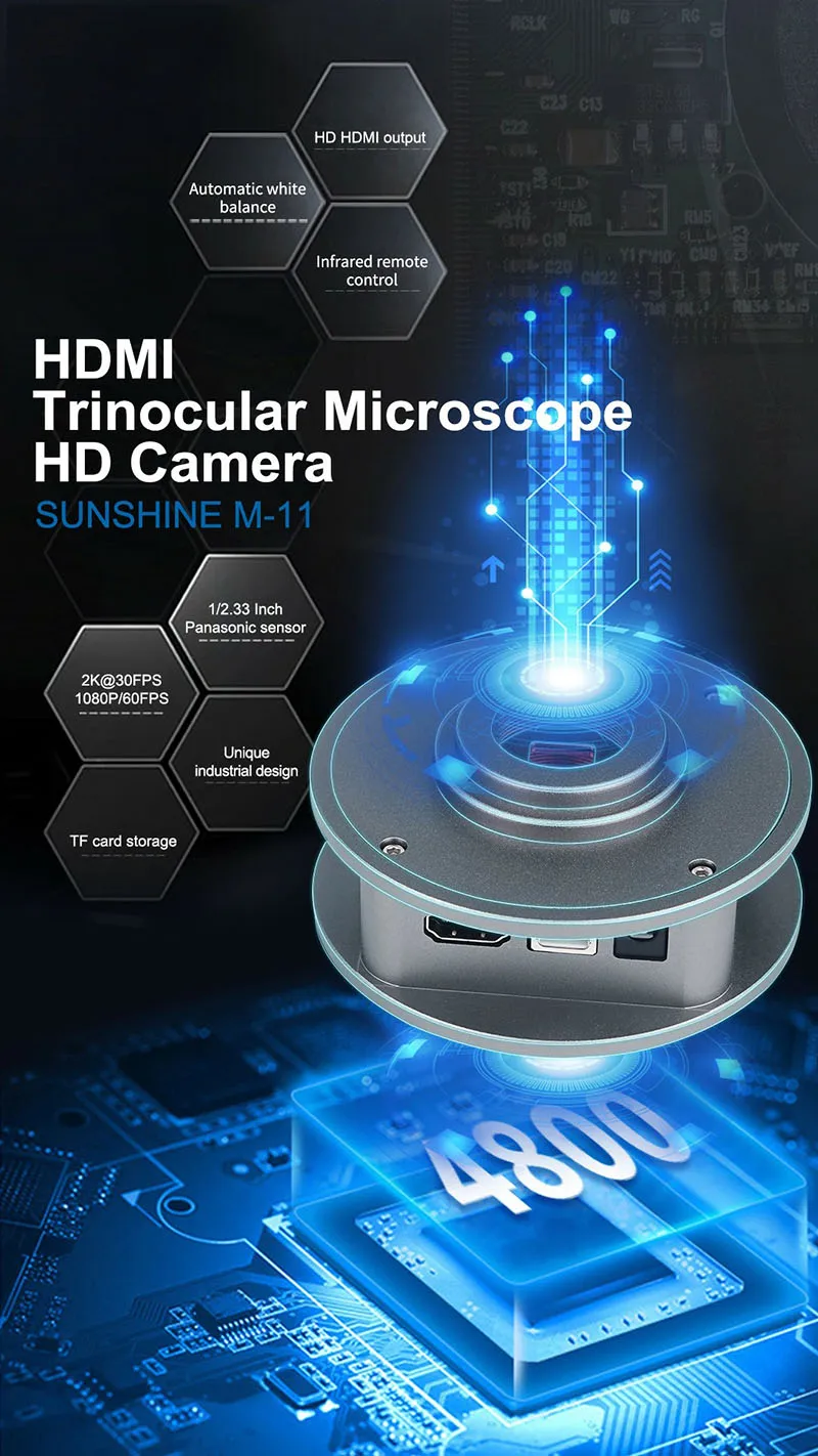 Sunshine M-11 4800W Pixel HDMI тринокулярный микроскоп HD камера промышленного класса камера для мобильного телефона инструмент для ремонта материнской платы