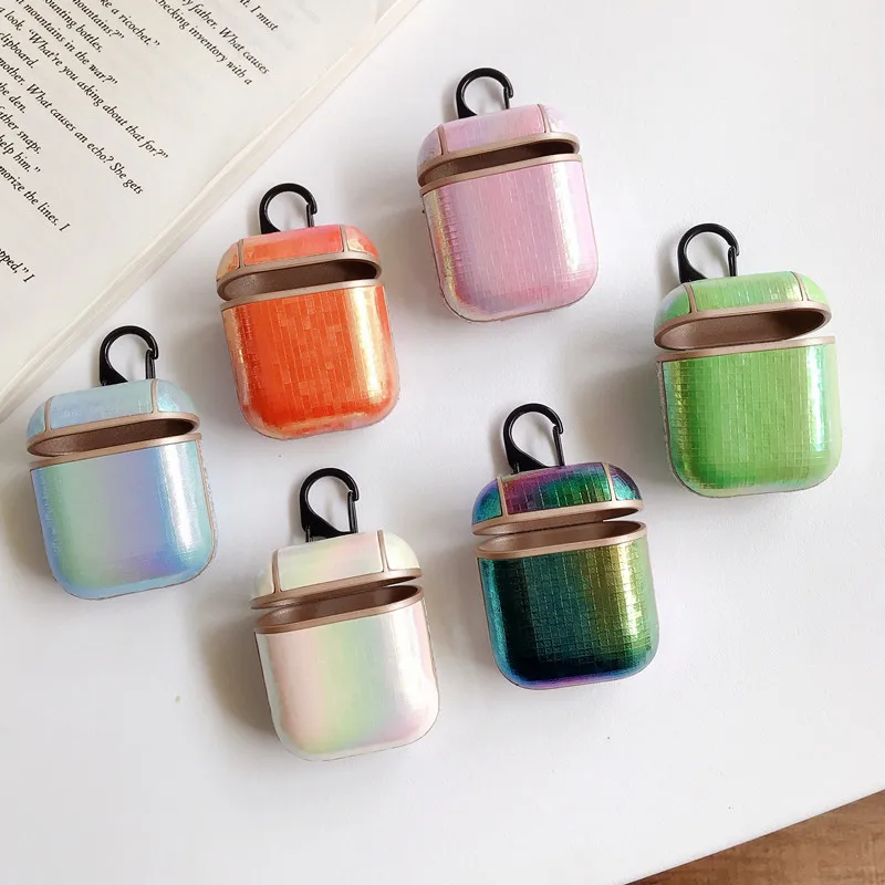 

Shiny laser Gradient leather case for Apple Airpods 1/2 case Bluetooth Wireless Earphone Case Charging Box case bags