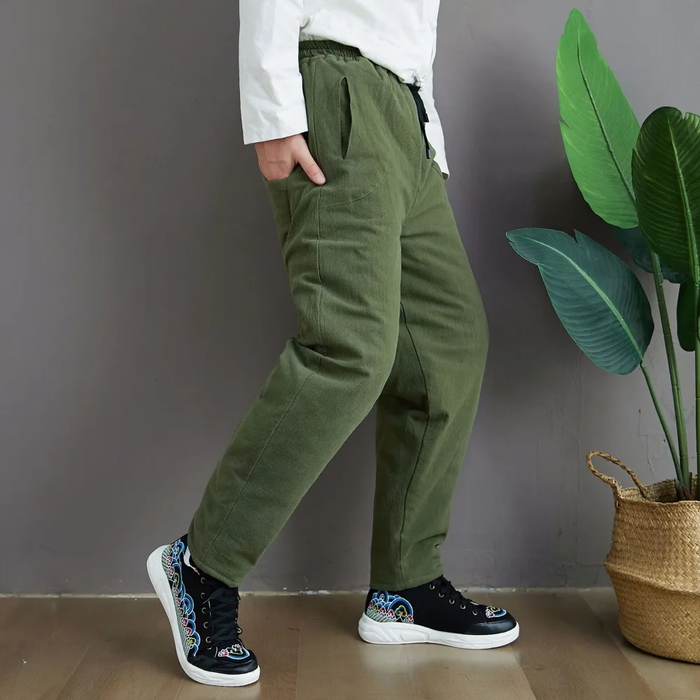 LZJN 2019 Winter Warm Men Thick Pants Double Layer Quilted Casual Pockets Male Winter Joggers Drawstring Cotton Linen Trousers (11)