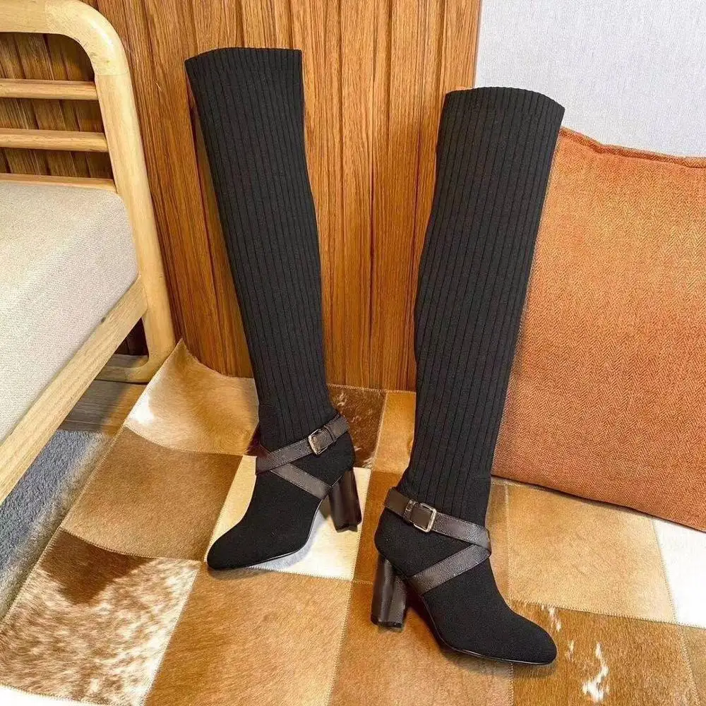Prowow Fashion Strange Heel Boots Mesh Fabric Boots embroidery elastic fabric Shoes Women Luxury Designer High Heel shoes