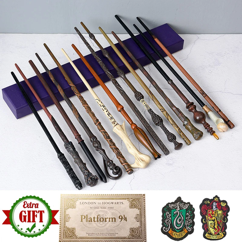 35-42cm Metal Core Magic Wand 20 Species Potters Cosplay Dumbledore Voldemort Malfoy Snape Wands Toys Ticket Badge As Free Gift