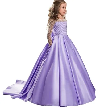 

2019 Princess Lace Flower Girl Dresses Long Sleeves First Communion Gowns Birthday Party Dresses with Buttons Pageant Gowns
