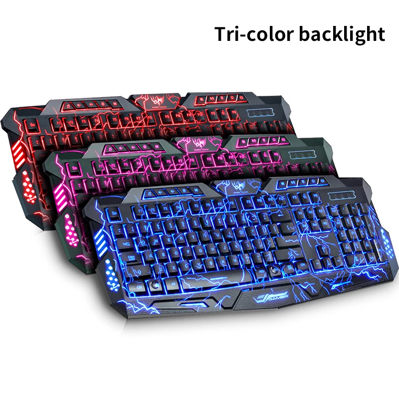 Прохладный Gaming Keyboard светодиодный 3-Цвет USB Проводная Цвет Фул дыхание подсветкой Водонепроницаемый компьютер трещины клавиатуры компьютера трещины клавиатура