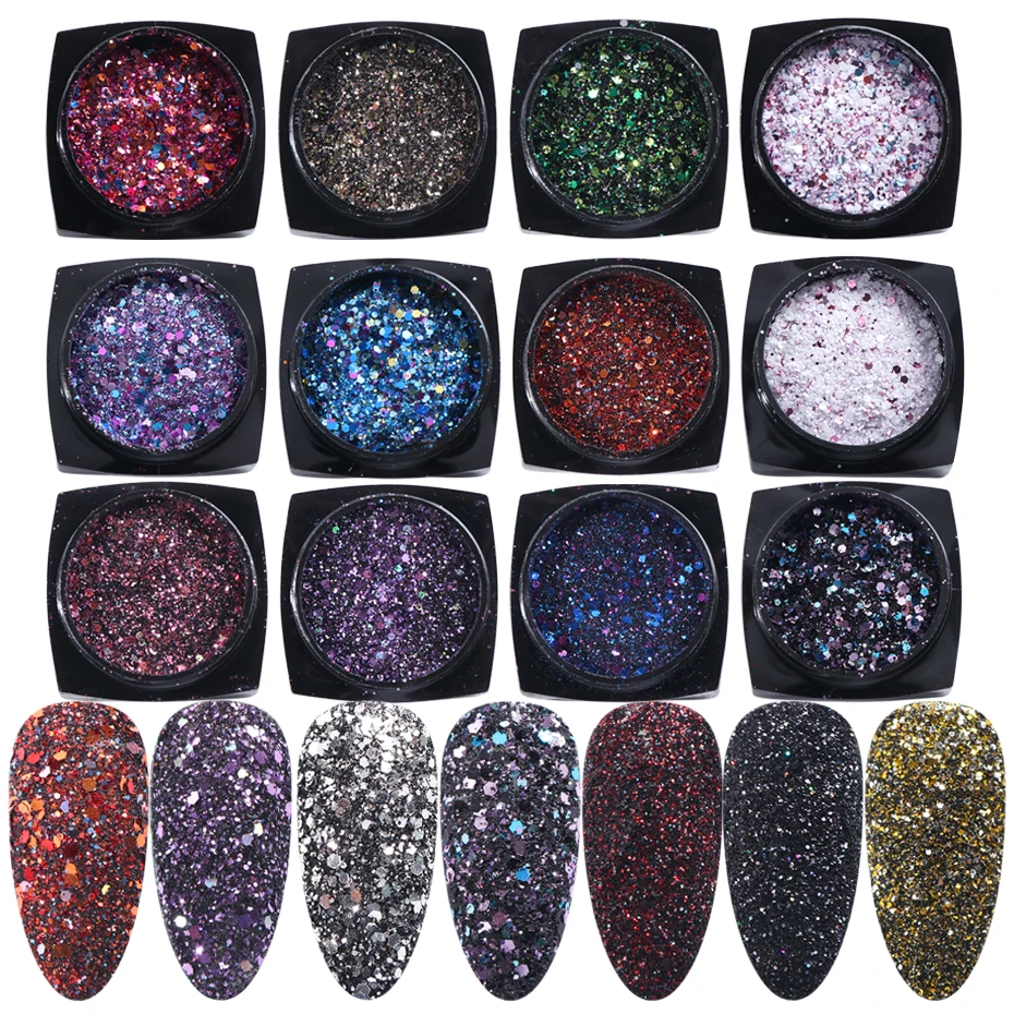 Набор разноцветных блесток для дизайна ногтей 6 коробок|Блестки ногтей| |