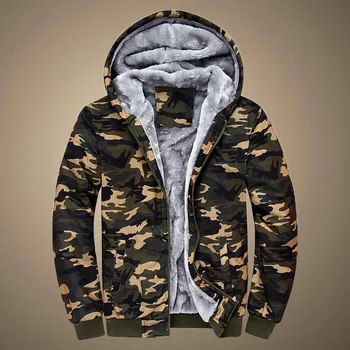 

Camouflage Hoodie Men Fashion Winter Warm Fleece Pockets Thick Sweatshirt Jacket Outwear Coat H0827