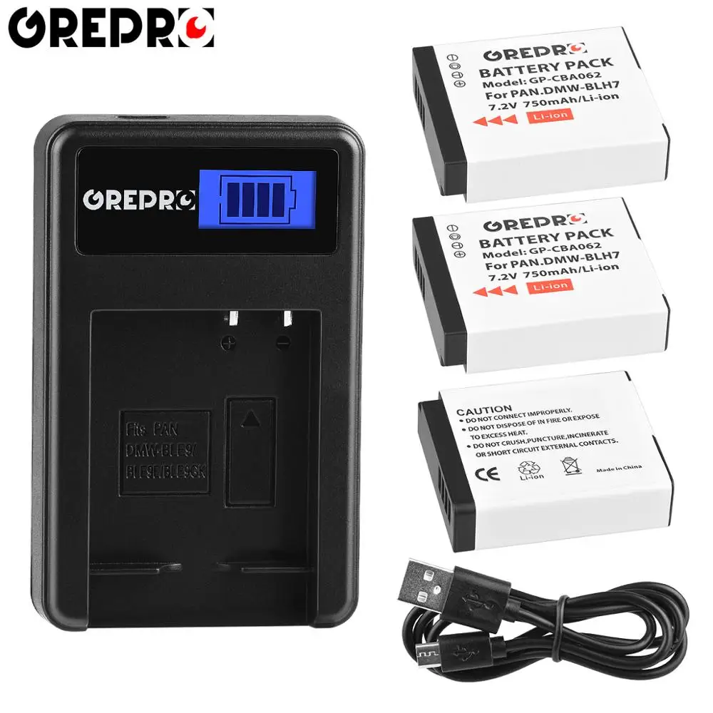 3B with charger GREPRO 750 мА/ч, ДМВ BLH7 DMW-BLH7 Батарея+ ЖК-дисплей USB Зарядное устройство для цифрового фотоаппарата Panasonic Lumix DMC-GM1 GM1 DMC-GM5 GM5 DMC-GF8 GF8 DMC-GF7 GF7 - Цвет: 3B with charger