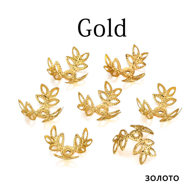 16x16mm Metallic KC Gold Three leaves Spacer Beads End Cap For DIY Jewelry Making Bracelet Findings Supplies