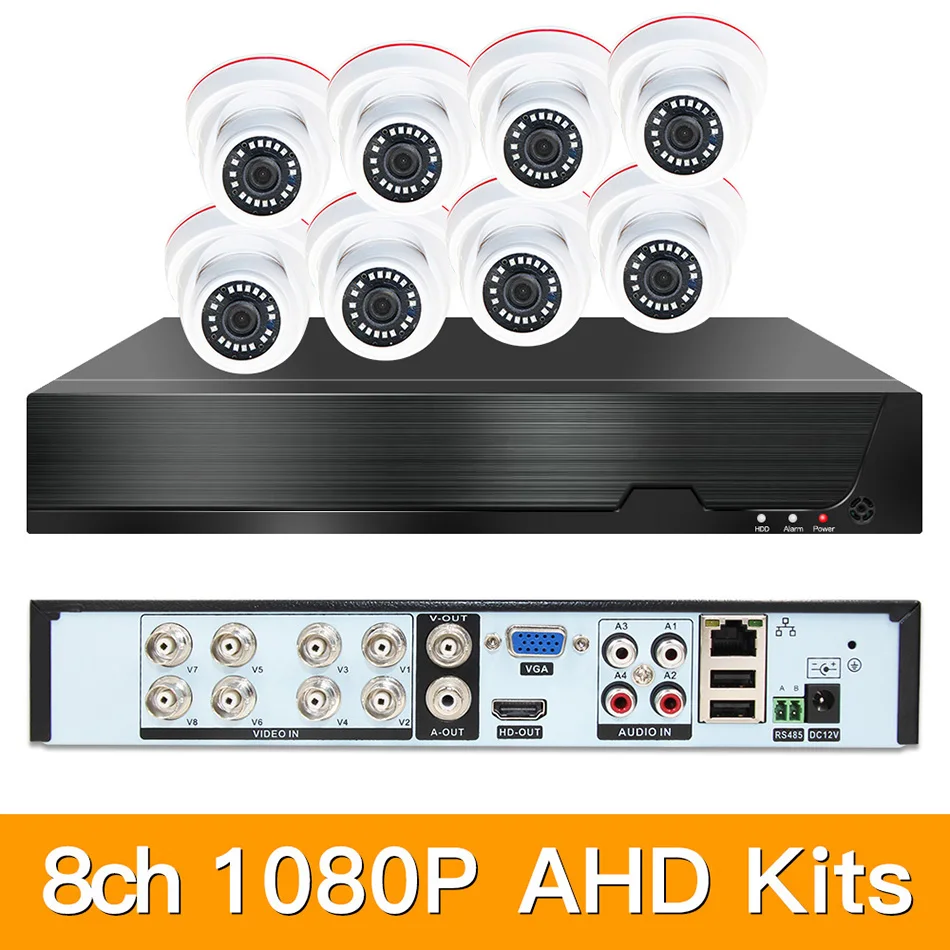 8ch 1080P AHD комплекты системы видеонаблюдения CCTV безопасности Гибридный DVR Крытый Купол AHD камера видеонаблюдения P2P XMEYE 2MP комплекты