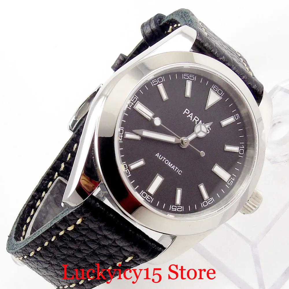 

PARNIS Brand Luxury Polished Mechanical Men's Watch Sapphire Glass MIYOTA Automatic Movement Leather Strap
